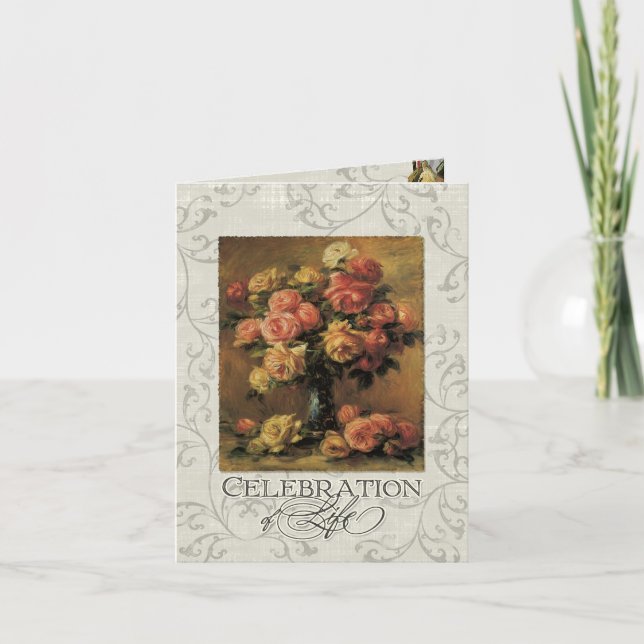 Impressionist Coral Yellow Rose 2 Memorial Service Invitation (Front)