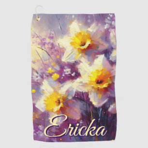 Impressionist Daffodil Floral Purple Personalised Golf Towel