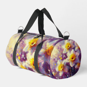Impressionist Daffodil Floral Purple Yellow Art Duffle Bag