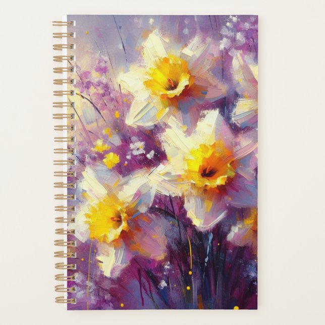Impressionist Daffodil Floral Purple Yellow Art Planner (Front)