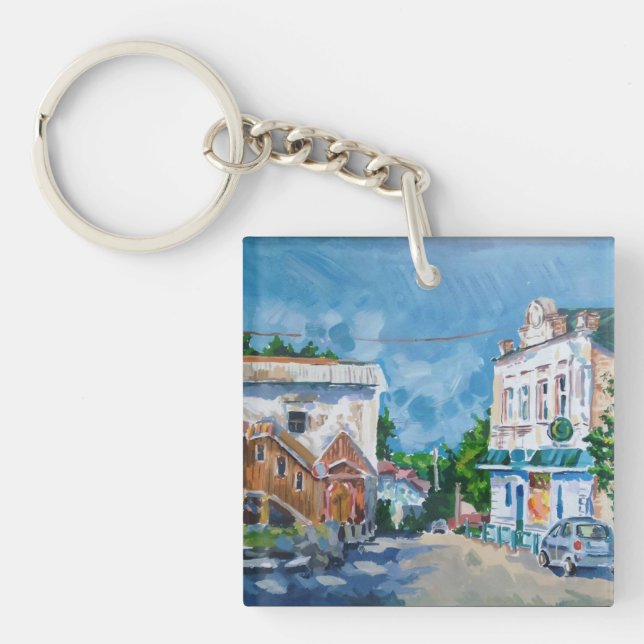 Impressionist European Townscape Acrylic Keychain  (Front)
