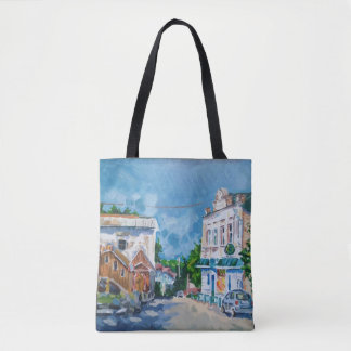 Impressionist European Townscape All-Over Print Tote Bag