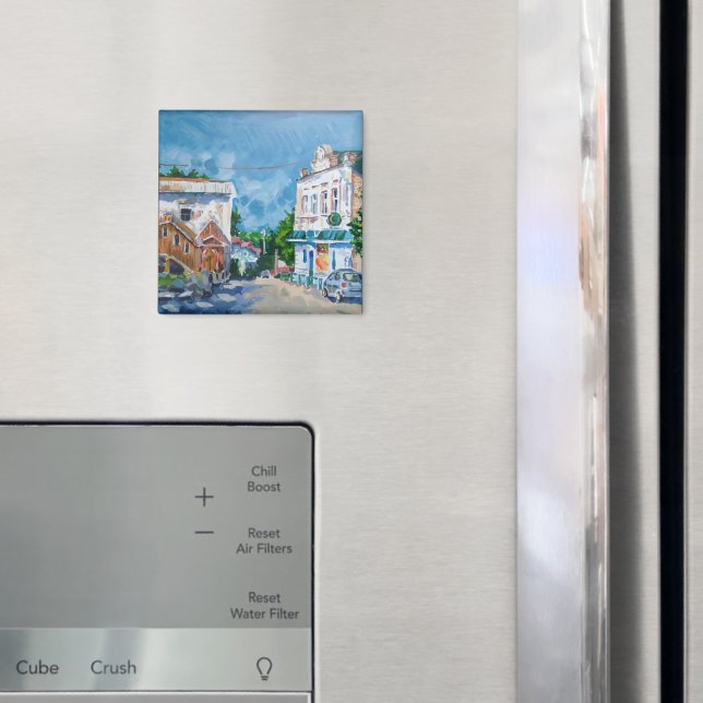 Impressionist European Townscape Circle Fridge Mag Magnet (In Situ (Fridge))
