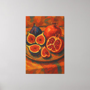 Impressionist Fig and Pomegranate Still Life Canvas Print