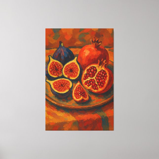 Impressionist Fig and Pomegranate Still Life  Canvas Print (Front)