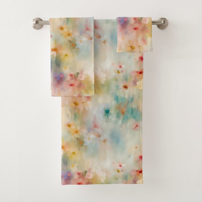 Impressionist Flower Meadow Bath Towel Set (Insitu)