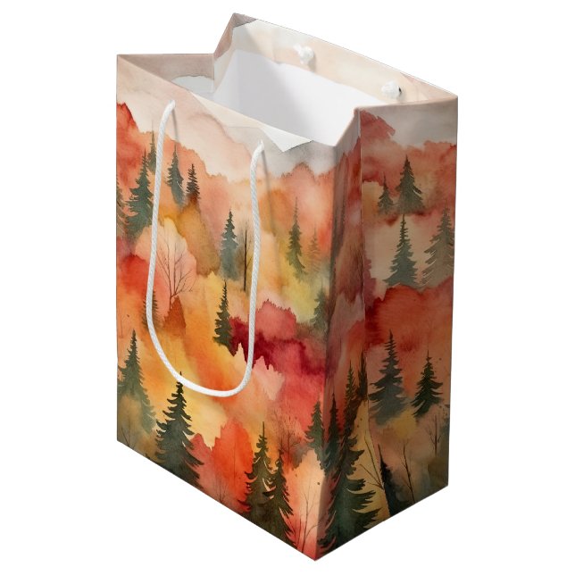 Impressionist Golden Forest Watercolor Fall Medium Gift Bag (Front Angled)