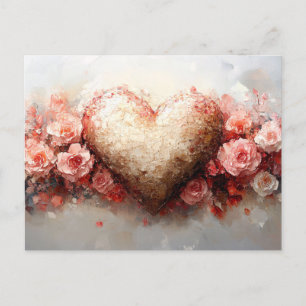 Impressionist Heart & Flowers Valentine Postcard