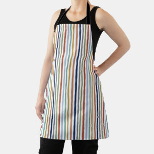Impressionist-Inspired Colours Hand-Drawn Stripes Apron