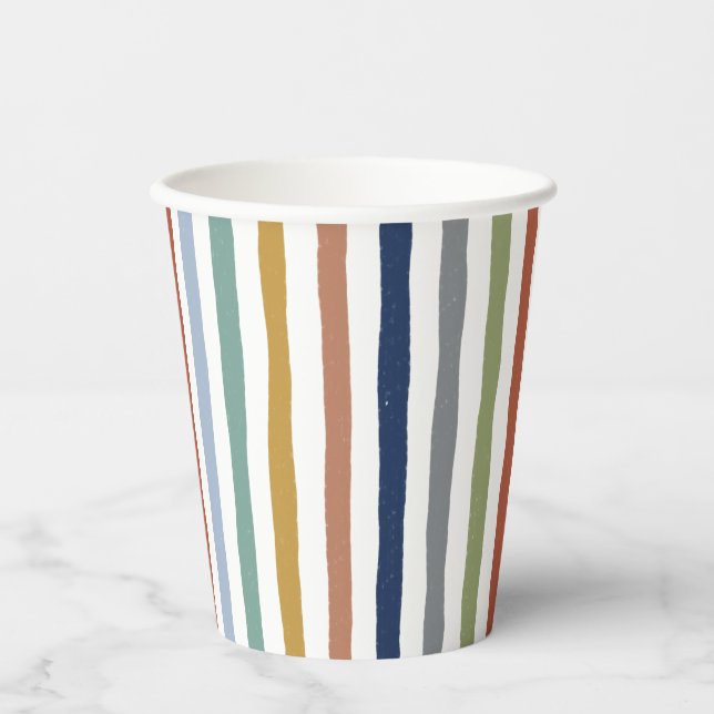 Impressionist-Inspired Colours Hand-Drawn Stripes Paper Cups (Front)