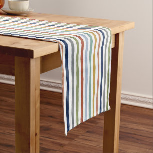 Impressionist-Inspired Colours Hand-Drawn Stripes Short Table Runner