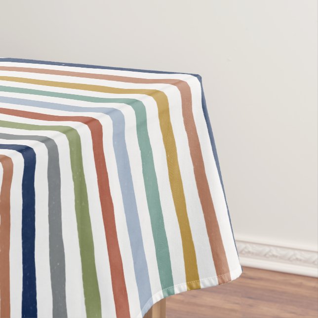 Impressionist-Inspired Colours Hand-Drawn Stripes Tablecloth (In Situ)