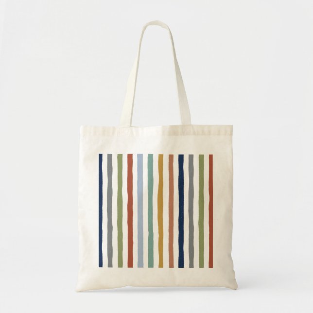 Impressionist-Inspired Colours Hand-Drawn Stripes Tote Bag (Front)