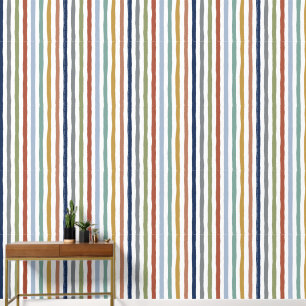 Impressionist-Inspired Colours Hand-Drawn Stripes Wallpaper