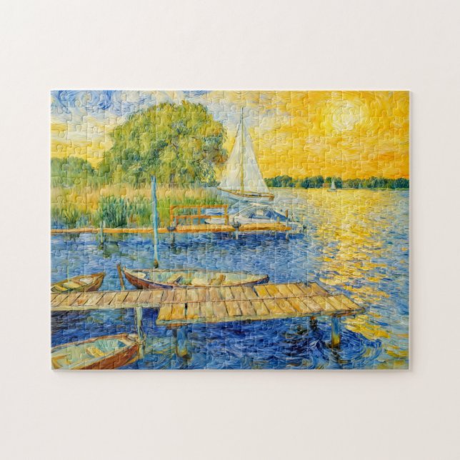 Impressionist Lakeside Pier on the Wannsee with Bo Jigsaw Puzzle (Horizontal)