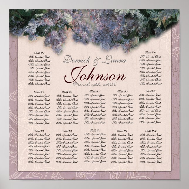 Impressionist Lilac Reception Table Seating Chart (Front)