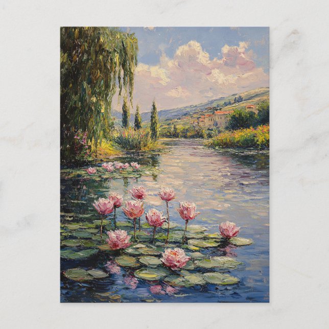 Impressionist Lily Pads Willow Tree Postcard (Front)
