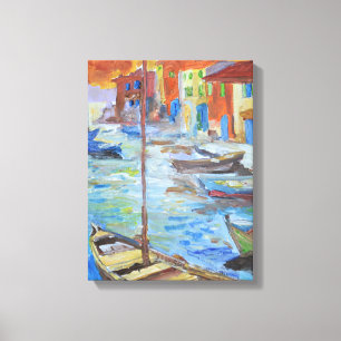 Impressionist Mediterranean Harbour Boats Canvas Print
