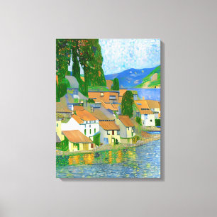 Impressionist Mediterranean Village by the Sea Canvas Print
