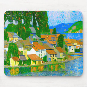 Impressionist Mediterranean Village by the Sea Mouse Pad