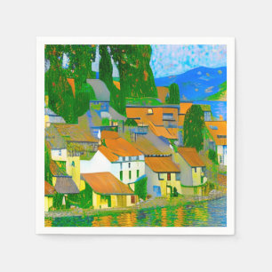 Impressionist  Mediterranean Village by the Sea   Napkin