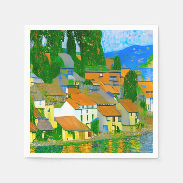 Impressionist  Mediterranean Village by the Sea   Napkin (Front)