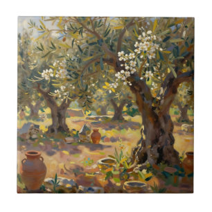 Impressionist Olive Grove Scene Tile