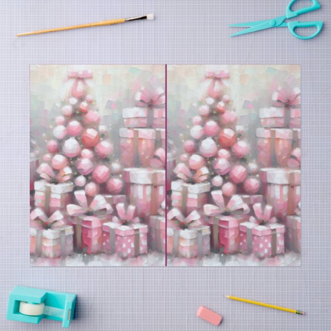 Impressionist Pink Christmas Tree Decoupage Tissue Paper (Craft)