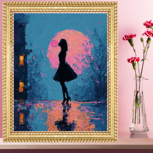 Impressionist Pink Moon Woman Bubble Gum Bubble Poster