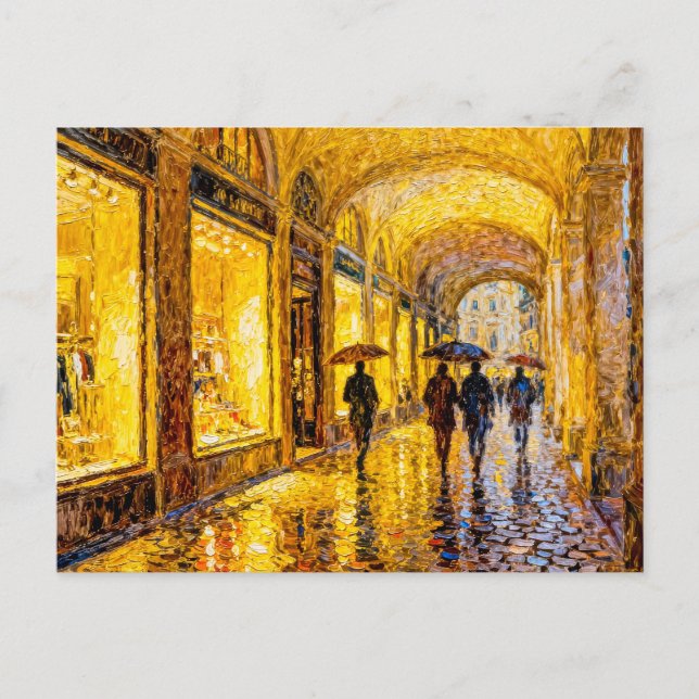 Impressionist Rainy City Evening with Soft Reflect Postcard (Front)