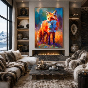 Impressionist Red Fox Wildlife Painting Poster