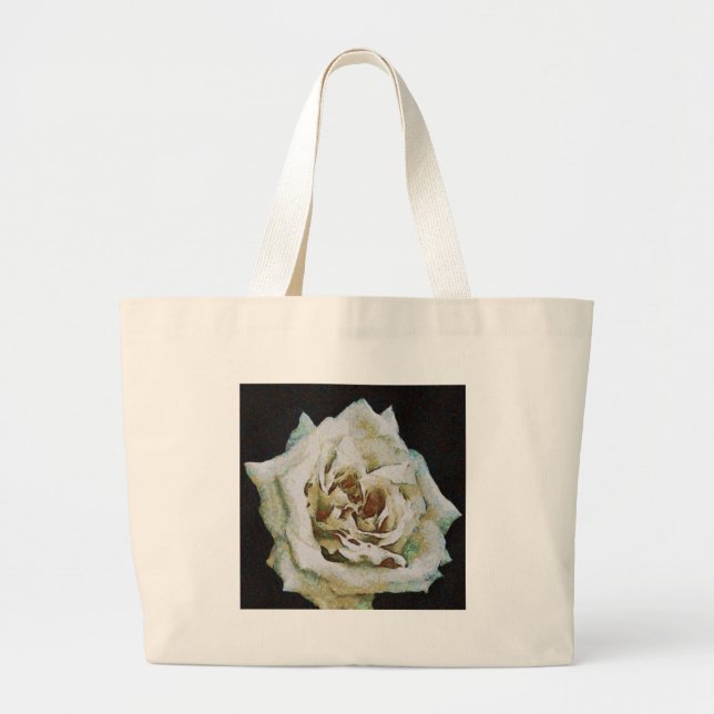 Impressionist Rose Isolated On Black Large Tote Bag (Front)