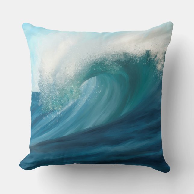 Impressionist style turquoise wave cushion (Front)
