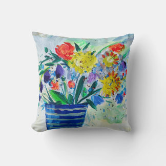 Impressionist-style vase of flowers cushion