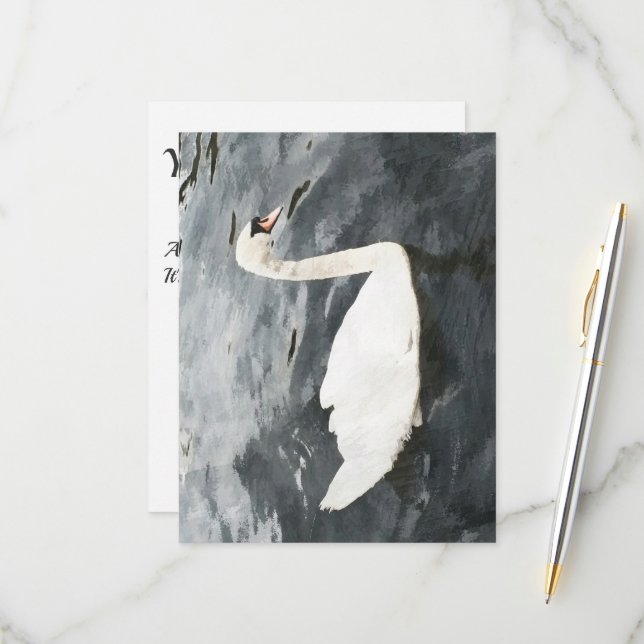 Impressionist Swan RSVP Card (Front/Back In Situ)