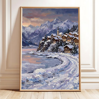 Impressionist Swiss Alps Dusk Wall Art Canvas Prin