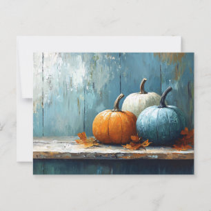 Impressionist Trio of Pumpkins on Rustic Wood Postcard