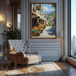 Impressionist Village Market Landscape – Street Poster