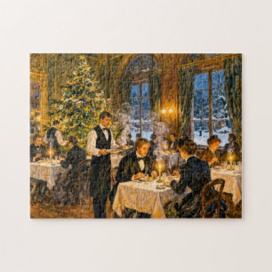 Impressionist Vintage Christmas Dinner in Elegant Jigsaw Puzzle