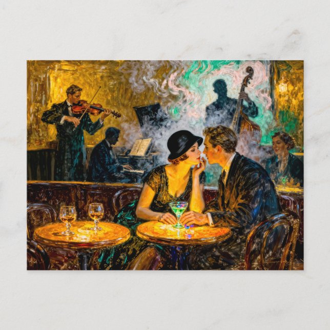 Impressionist Vintage Dance Bar Romance with Live  Postcard (Front)