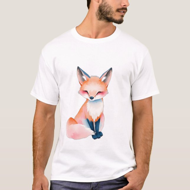 Impressionist Watercolor Fox with Mushrooms T-Shirt (Front)