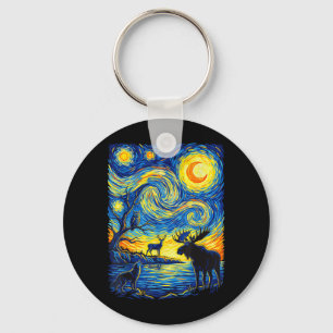 Impressionist Wildlife Nature Moose Wolf Owl Art Key Ring