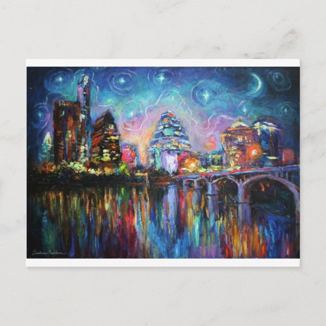 Impressionistic Austin City downtown painting Postcard (Front)