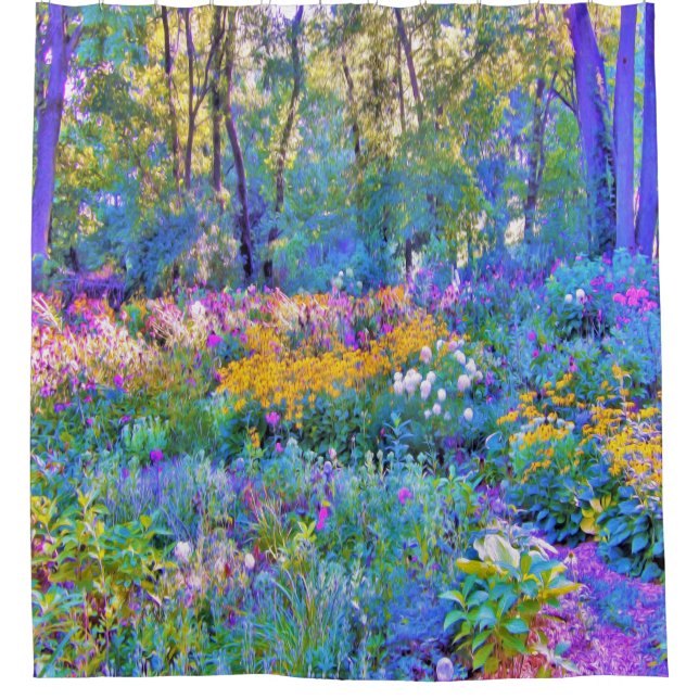 Impressionistic Colourful Garden Landscape Flowers Shower Curtain (Front)