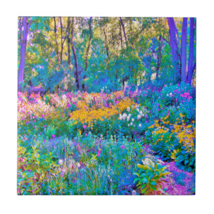 Impressionistic Colourful Garden Landscape Flowers Tile