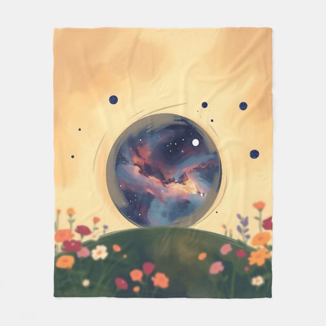 Impressionistic Galaxy with Blooming Garden Fleece Blanket (Front)