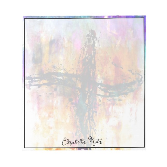 Impressionistic grunge cross personalised notepad (Front)