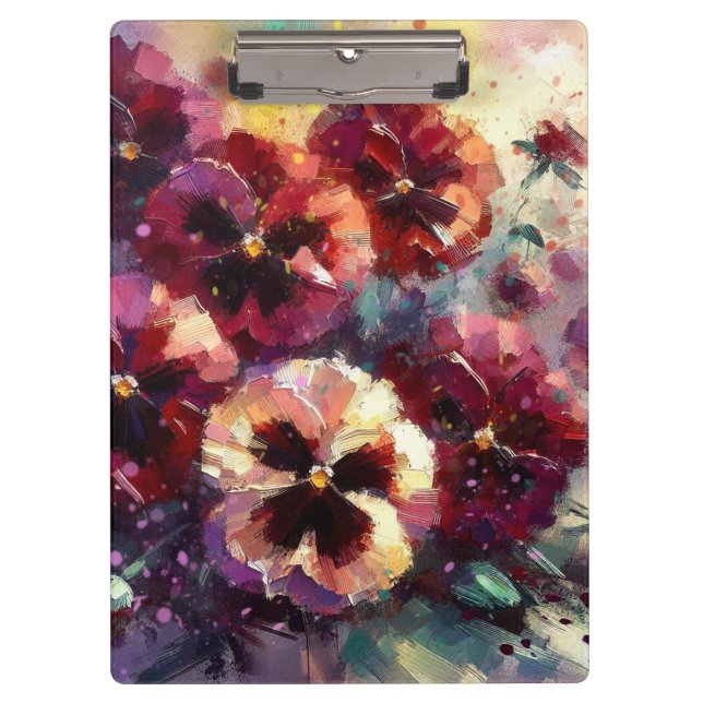 Impressionistic Maroon Pansies Floral Painting Clipboard (Front)