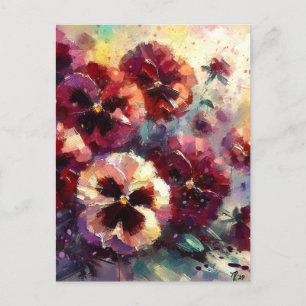 Impressionistic Maroon Pansies Floral Painting Postcard