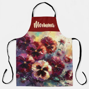 Impressionistic Maroon Pansies Floral Personalized Apron